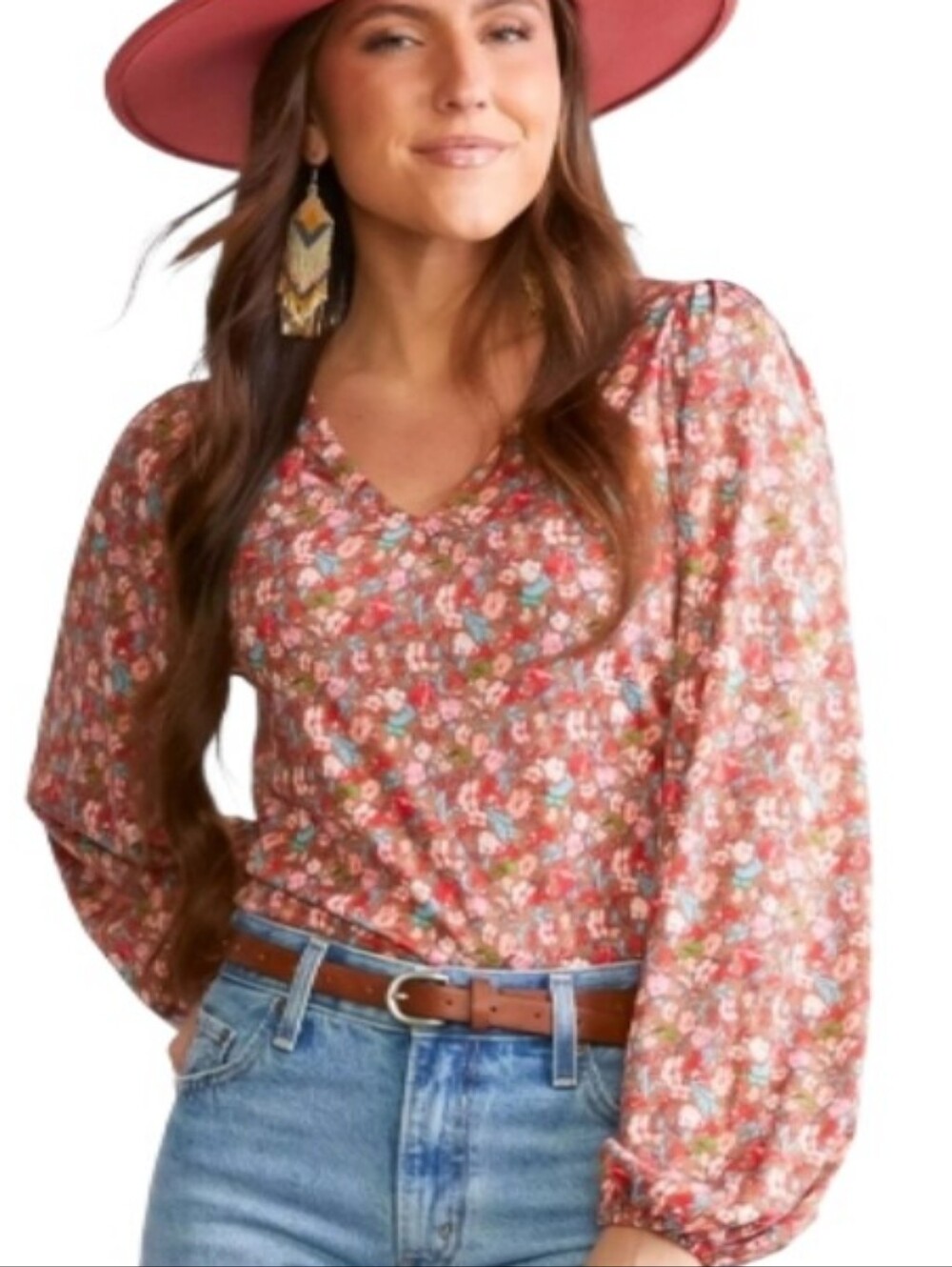Daytrip Floral V-Neck Puff Sleeve Bodysuit-NWOT